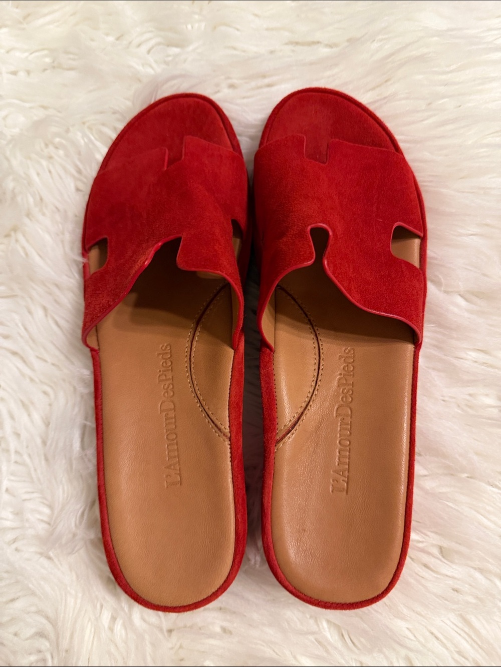 L'Amour Des Pieds Red Suede Leather Upper Slide Sandals size 8.5 BNWOT see photo - Picture 10 of 12